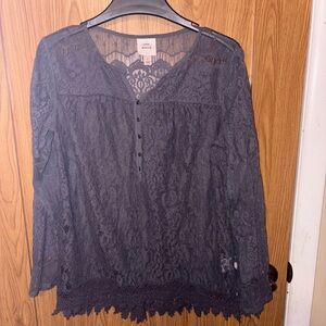 Knox Rose Charcoal Lace Blouse